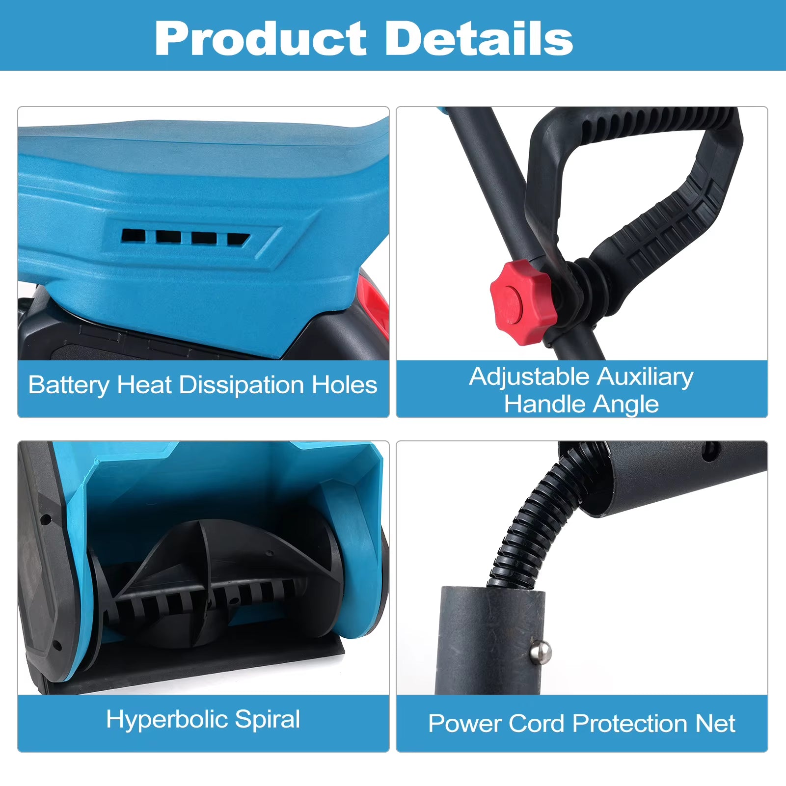 Snow Shovel 21V Battery Powered Snow Thrower Electric Snow Remover Brush Snow Blower with Auxiliary Handle